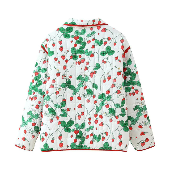 Damen gepolsterte Jacke mit Erdbeermuster Drune