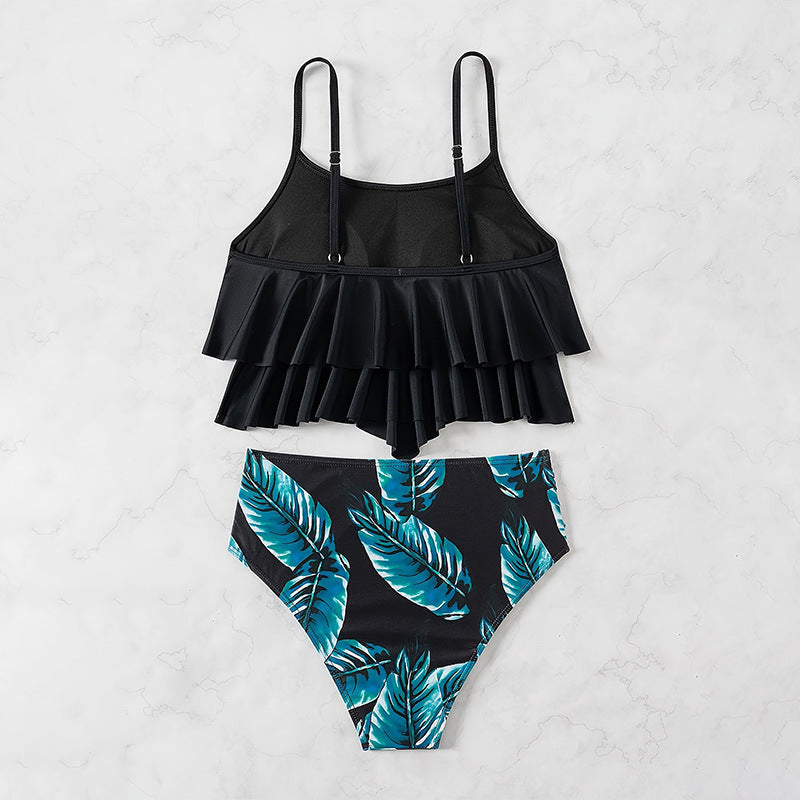 Damen Crop-Top-Bikini mit voluminösen Rüschendetails und hoch tailliertem Slip Drune