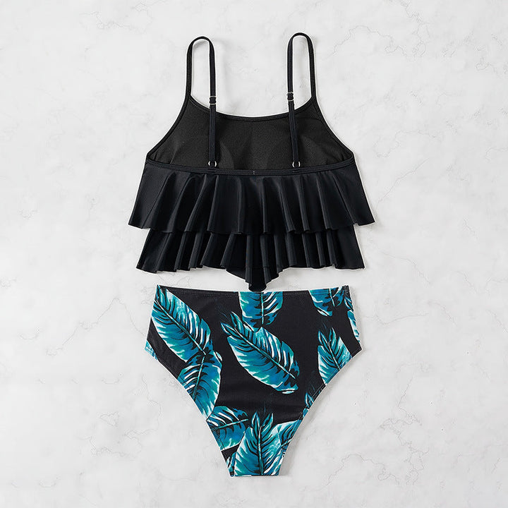 Damen Crop-Top-Bikini mit voluminösen Rüschendetails und hoch tailliertem Slip Drune