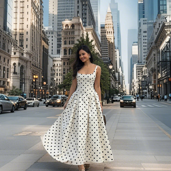 Damen A-linien Polka-Dots Abendkleid Drune