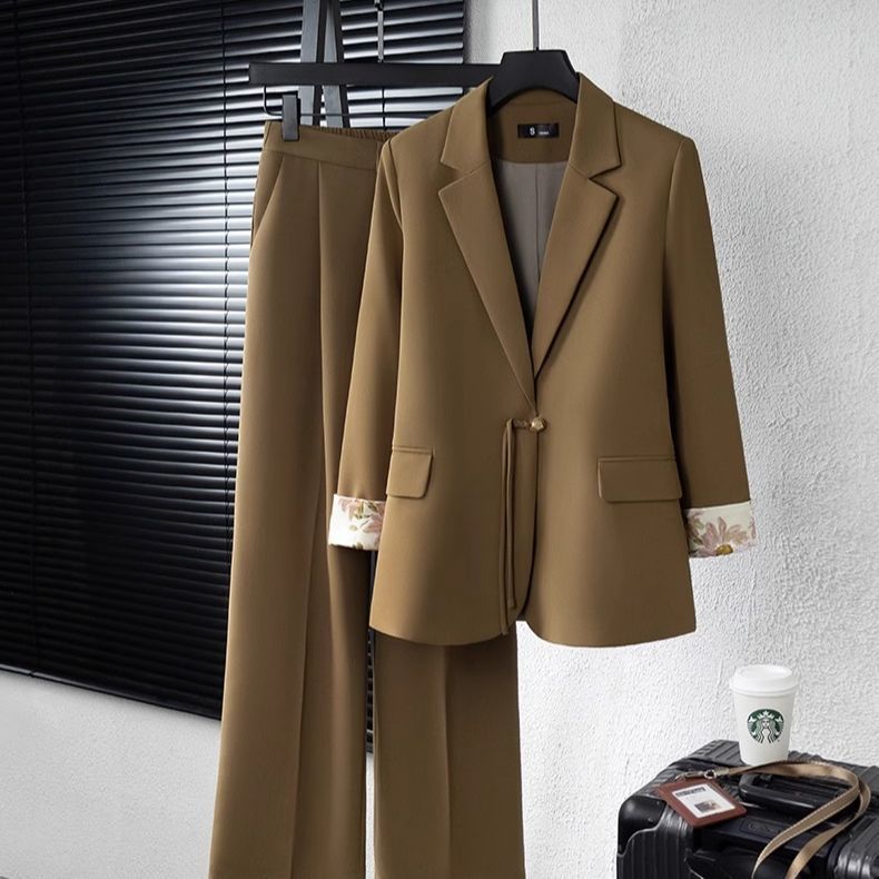 Damen elegantes Blazer-Ensemble mit floralem Innenfutter Drune