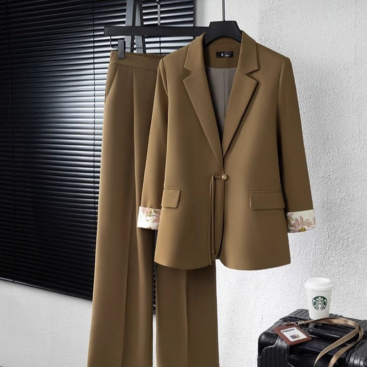 Damen elegantes Blazer-Ensemble mit floralem Innenfutter Drune