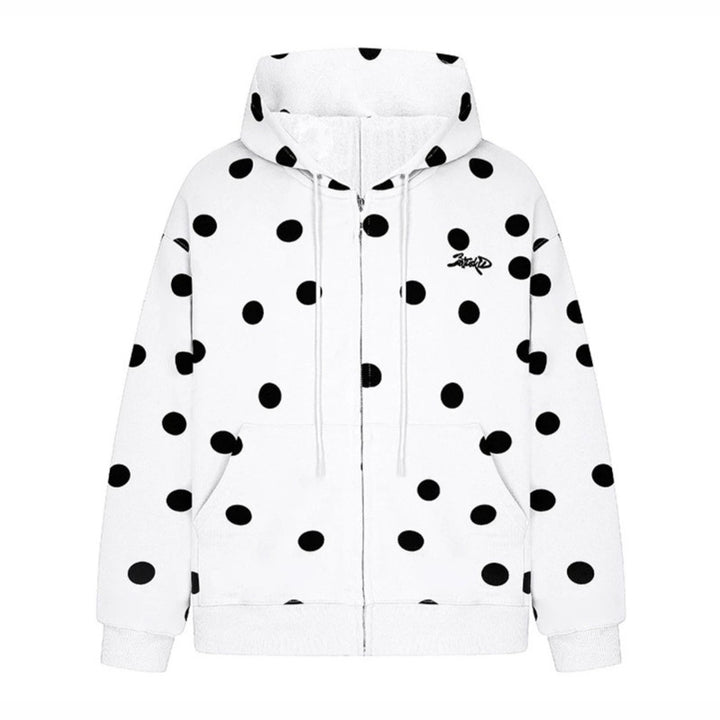 Damen Kapuzen-Sweatjacke mit durchgehendem Reißverschluss, Oversize-Schnitt und Polka-Dot-Print Drune