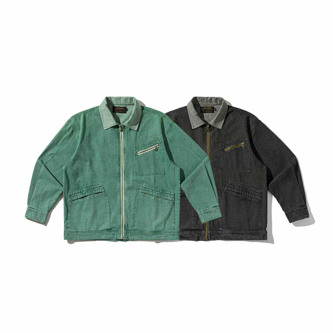 Herren Denim-Workwear-Blousonjacke mit durchgehendem Reißverschluss und Zip‑Brusttasche Drune