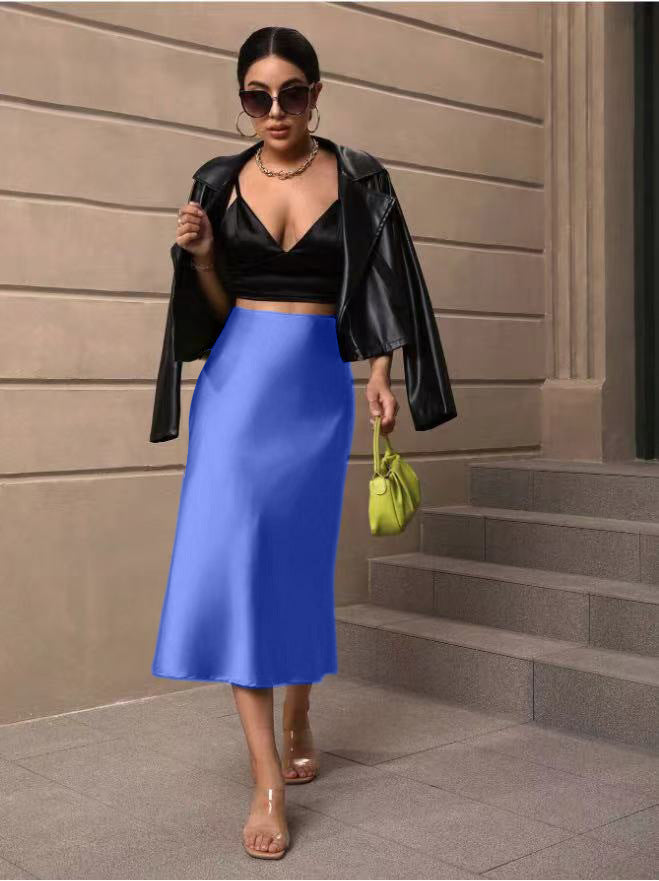 Damen Satin Rock mit schwingendem Saum und elegantem Schnitt Drune