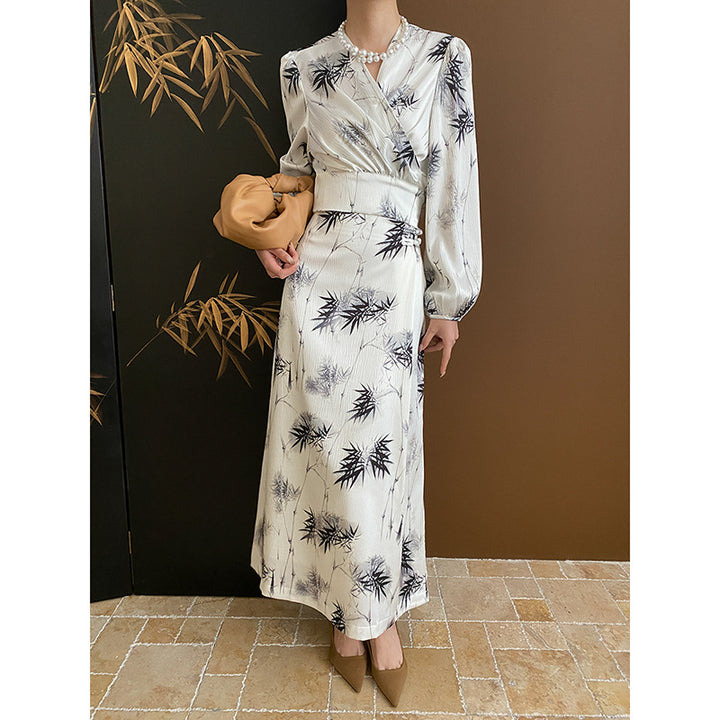 Damen elegantes Maxikleid mit floralem Muster und femininer Silhouette Drune