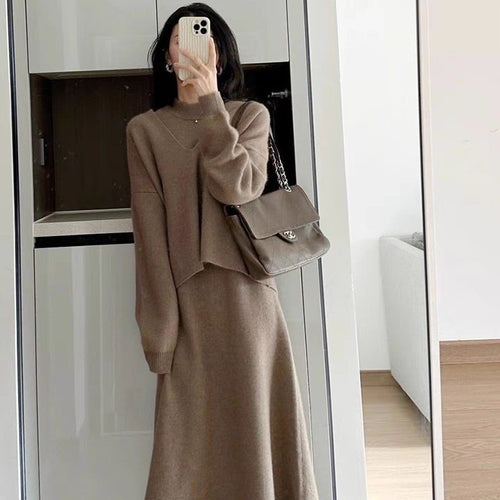 Damen Strickensemble mit weitem Schnitt und V-Ausschnitt Drune