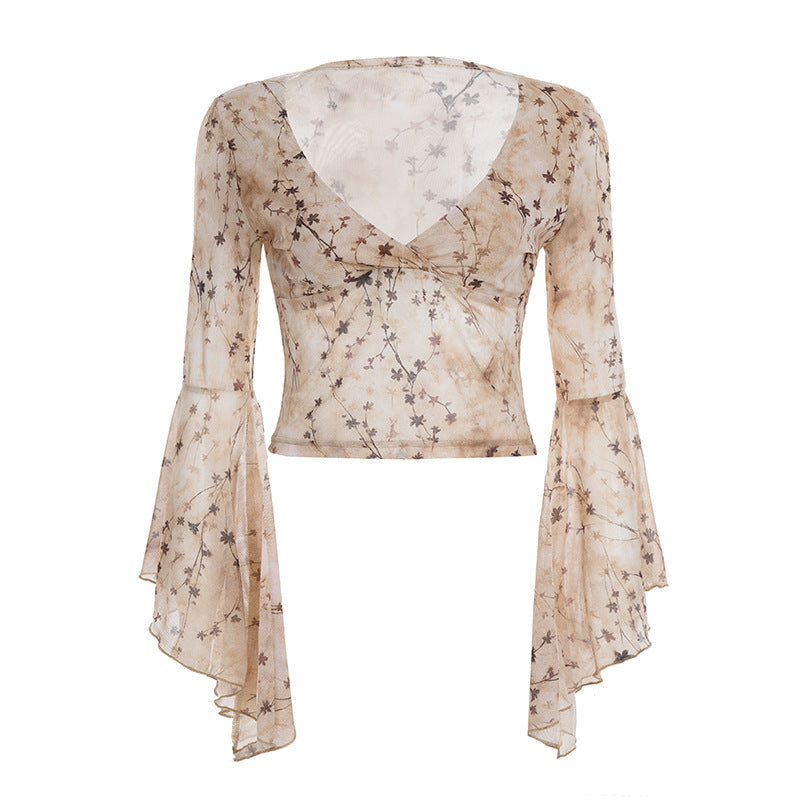 Damen Wickeloberteil mit voluminösen Ärmeln und floralem Print Drune