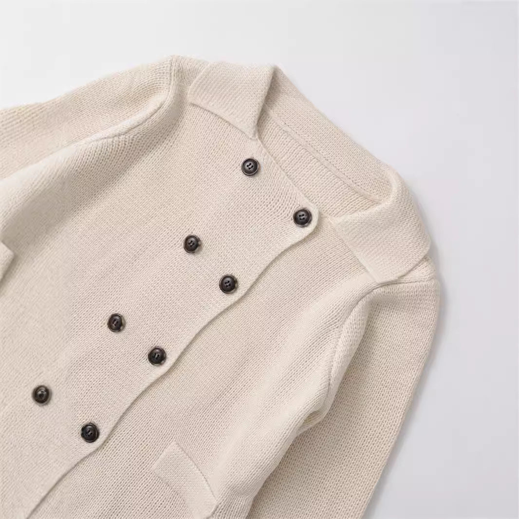 Damen elegante Kurzjacke mit doppelt knöpfbarem Verschluss und Taschen Drune