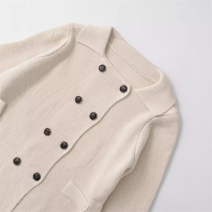 Damen elegante Kurzjacke mit doppelt knöpfbarem Verschluss und Taschen Drune