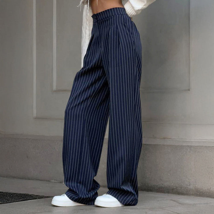 Damen Lässige Hochtaillierte Stoffhose mit eleganten Streifen Drune