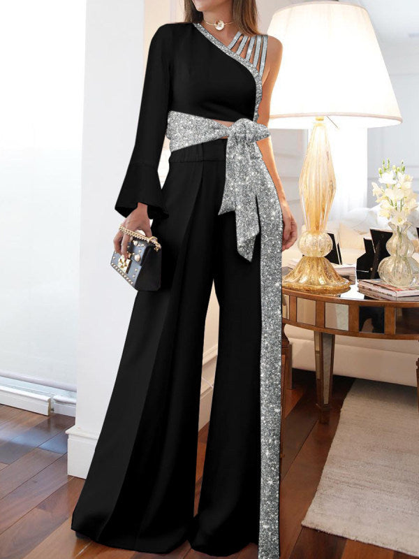 Drune | Off-Shoulder Weite Bein Hose Set