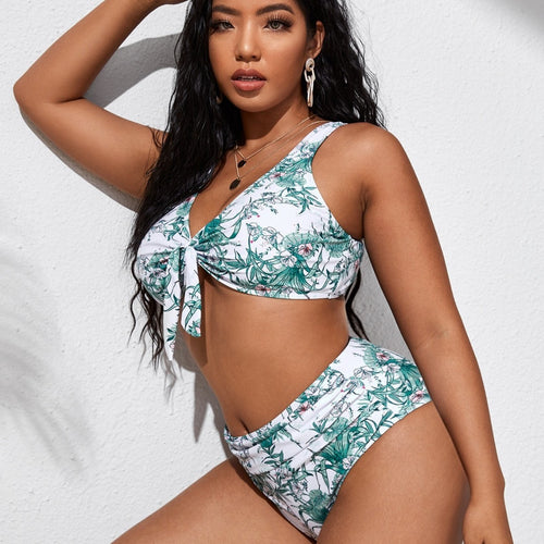 Damen Hochtailliertes Bikini-Set mit floralem Design Drune