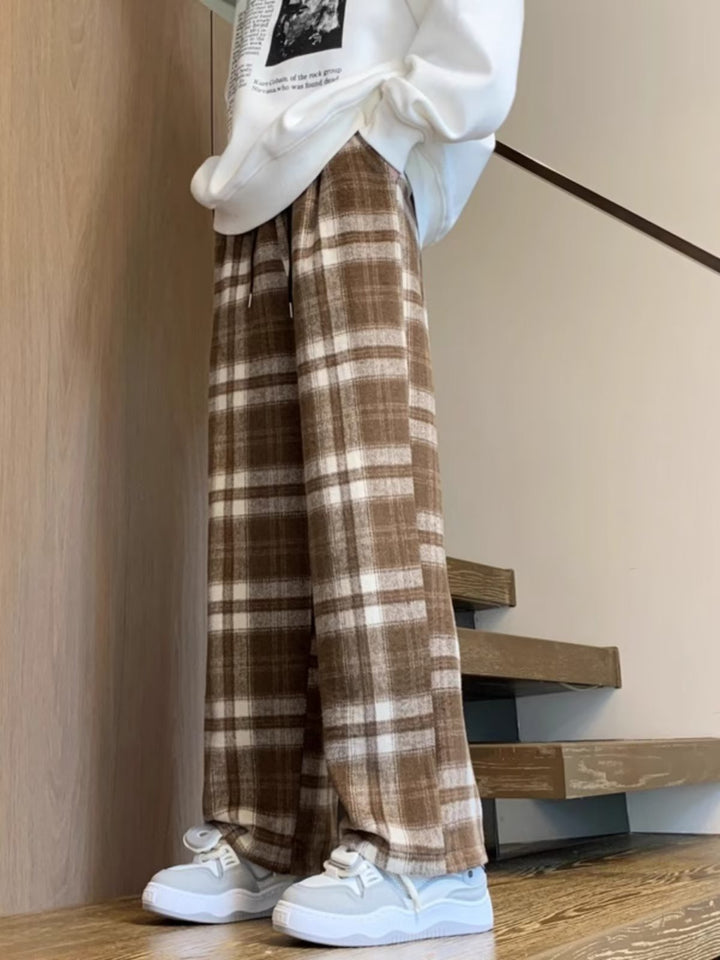 Damen Weite Karohose mit bequemer Passform und elastischem Bund Drune
