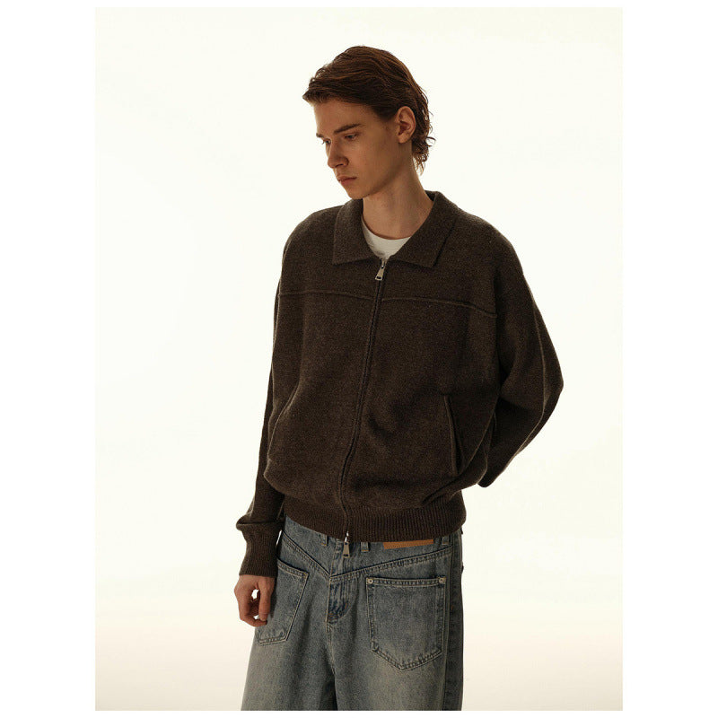 Herren Gestrickte Zipjacke mit Hemdkragen, Rippbündchen und verdeckten Eingrifftaschen Drune