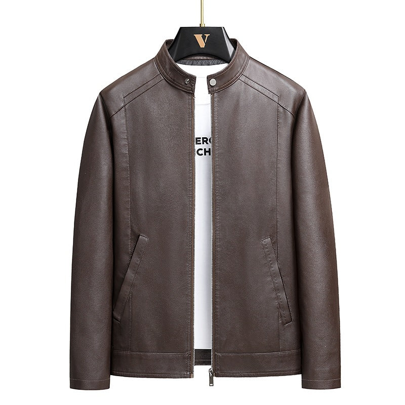 Herren Schlichte Kunstleder-Cityjacke mit Stehkragen, Zweiwege-Reißverschluss & Eingrifftaschen Drune