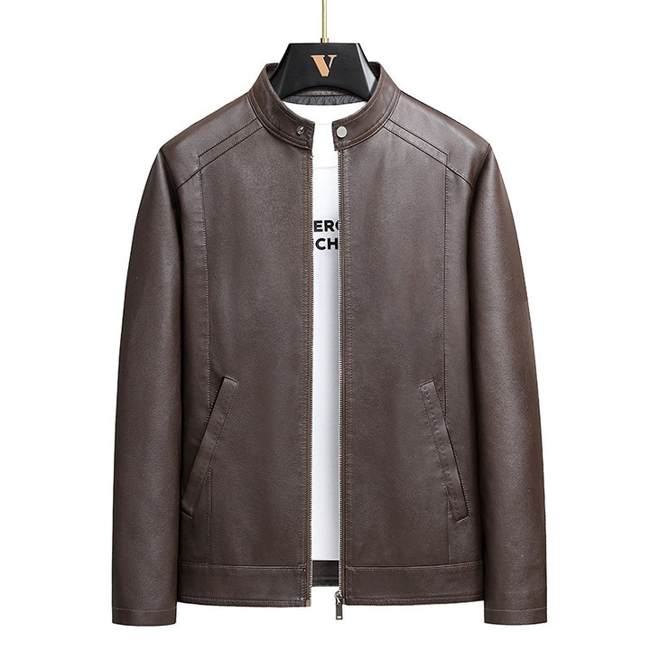 Herren Schlichte Kunstleder-Cityjacke mit Stehkragen, Zweiwege-Reißverschluss & Eingrifftaschen Drune