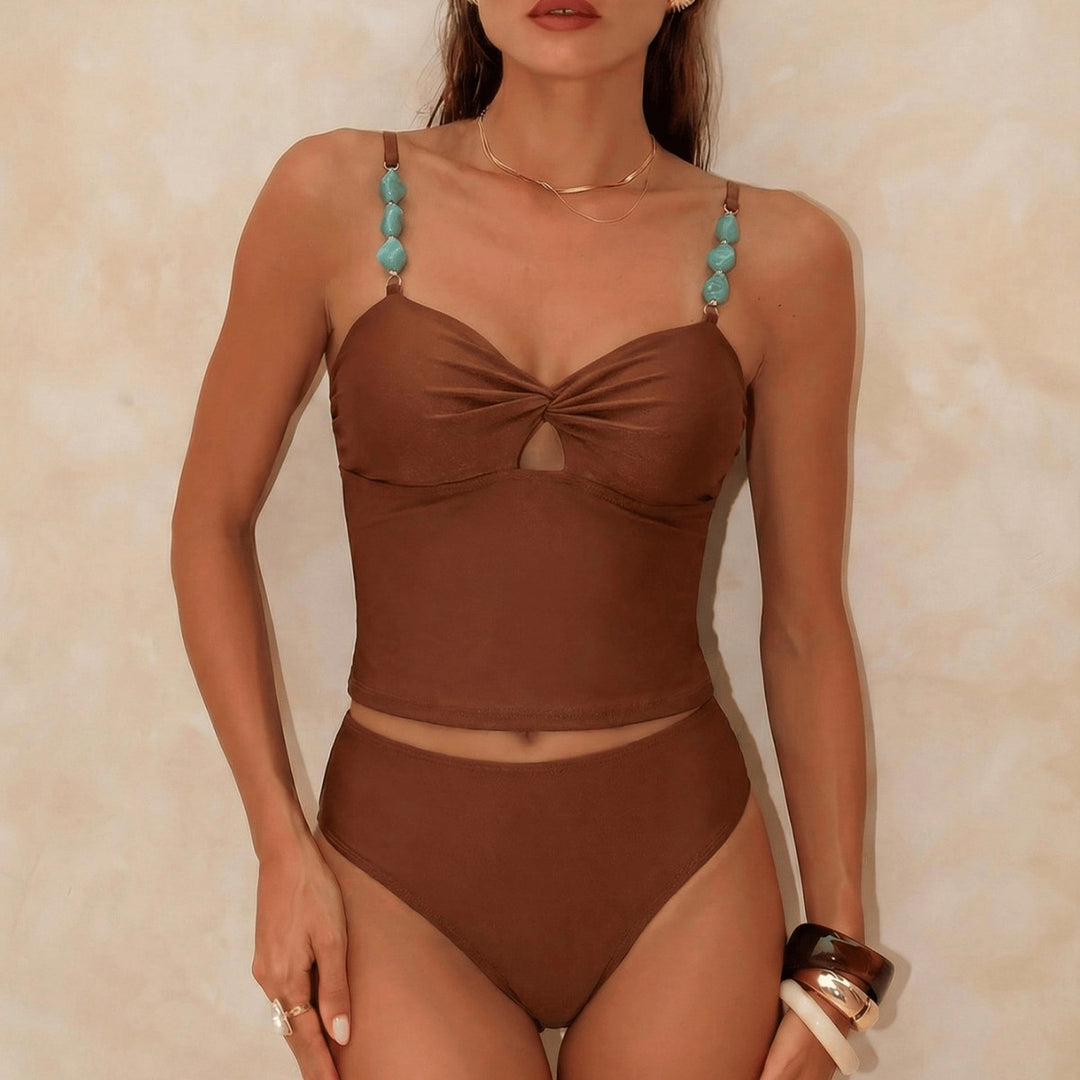Damen Crop-Top Bikini mit dekorativen Trägerdetails Drune
