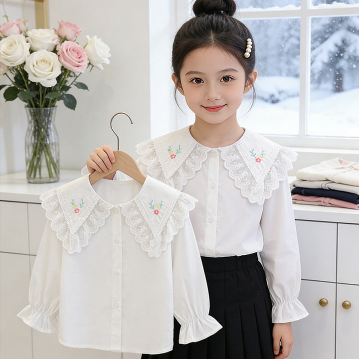 Mädchen Bluse mit voluminösem Spitzenkragen Drune