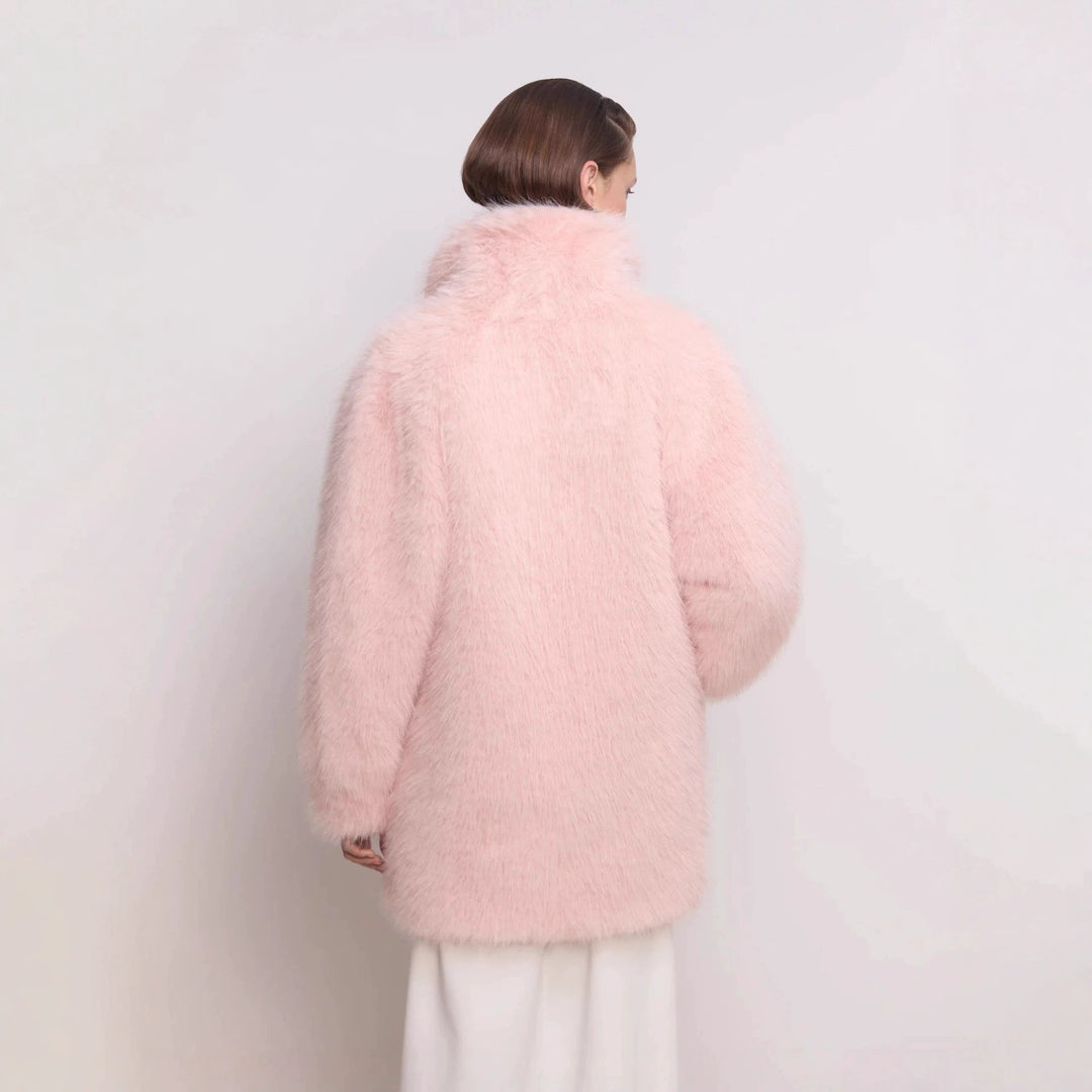 Damen Midilanger flauschiger Teddy-Kunstpelz‑Mantel mit stehendem Schalkragen Drune