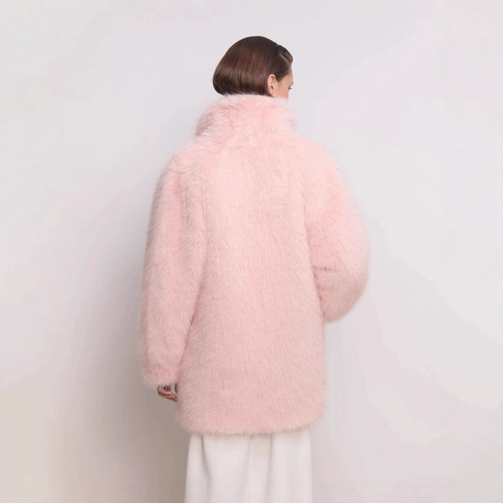 Damen Midilanger flauschiger Teddy-Kunstpelz‑Mantel mit stehendem Schalkragen Drune