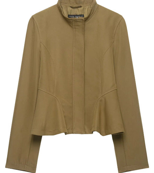 Damen Taillierte Kurzjacke mit Schößchen und Stehkragen Drune