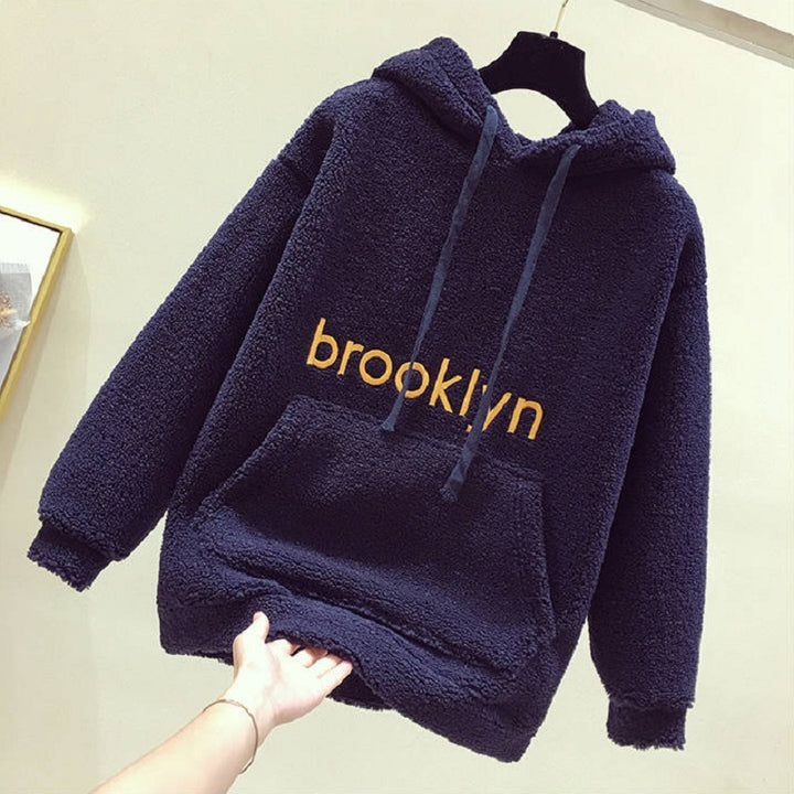 Damen kuscheliger Hoodie mit bequemer Passform und lässigem Schriftzug Drune