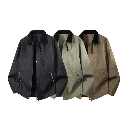 Herren Robuste Kunstleder‑Bomberjacke mit Cordkragen, Zwei‑Wege‑Reißverschluss & Reißverschluss‑Taschen Drune