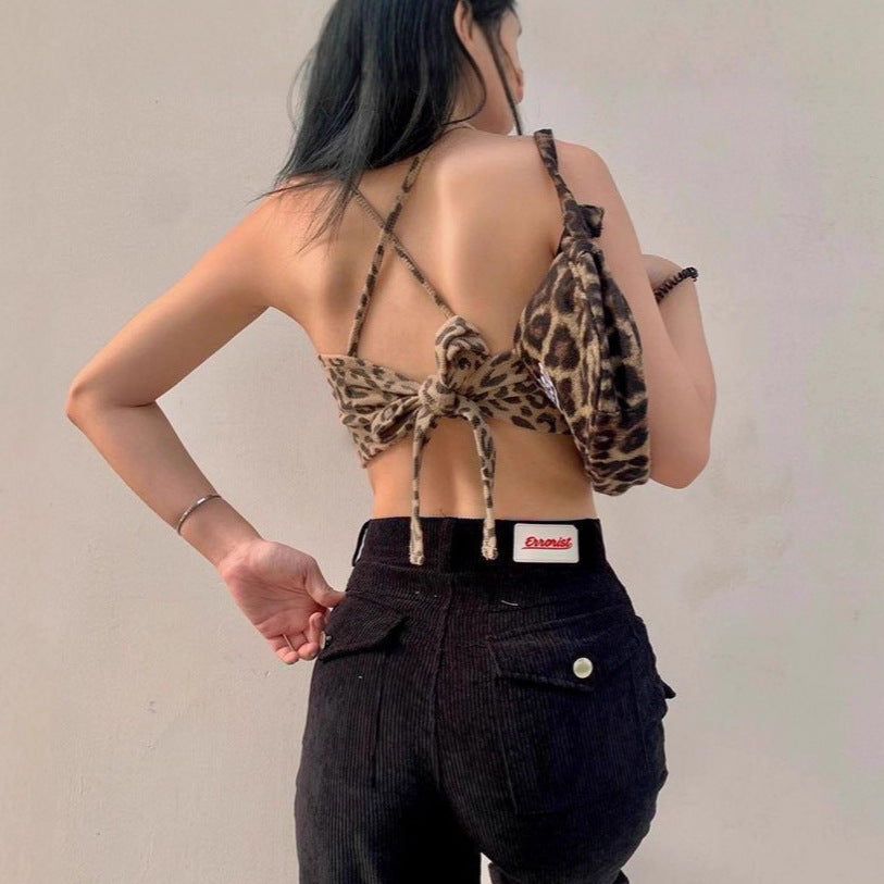 Damen Crop-Top mit trendigem Leopardenmuster und schmalen Trägern Drune