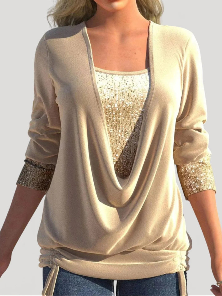 Damen Modischer Drape-Pullover mit Glitzerakzenten