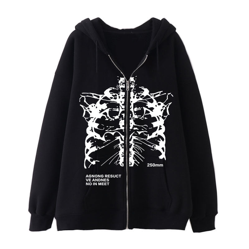 Damen nan Kapuzenjacke mit durchgehendem Reißverschluss und Rippenherz-Print Drune