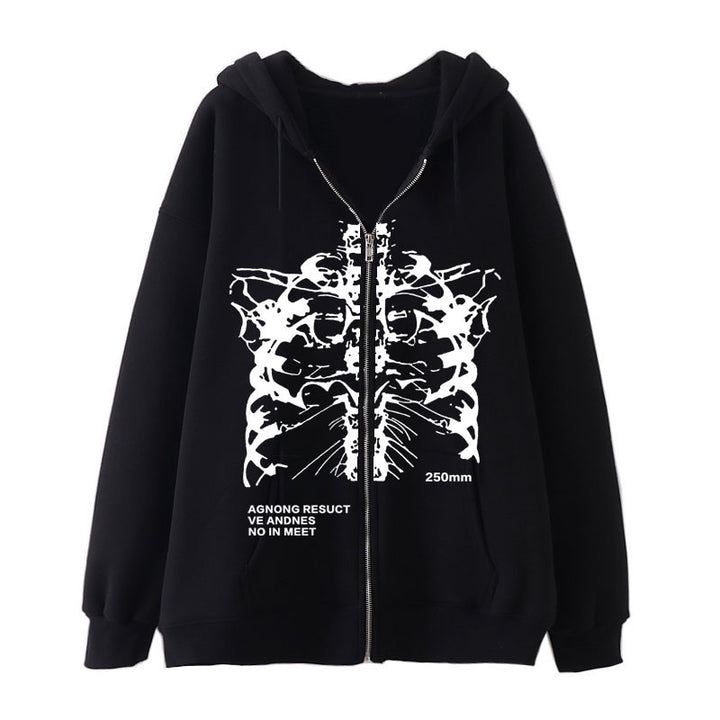Damen nan Kapuzenjacke mit durchgehendem Reißverschluss und Rippenherz-Print Drune