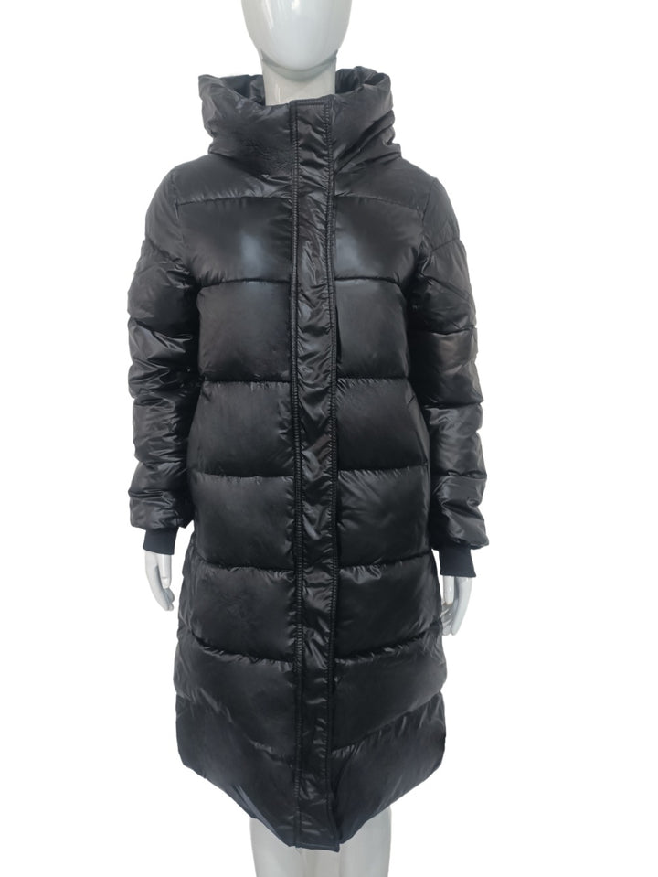 Damen Langer Puffer‑Mantel mit hohem Stehkragen, wattierter Steppung und elastischen Bündchen Drune