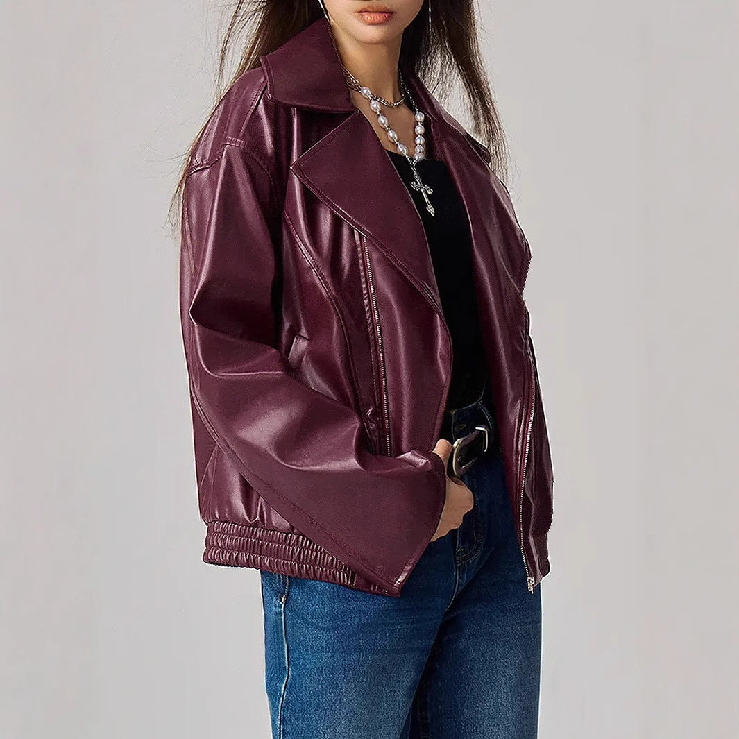 Damen Kunstlederjacke im angesagten Oversized-Stil mit schmalen Reißverschlussdetails Drune