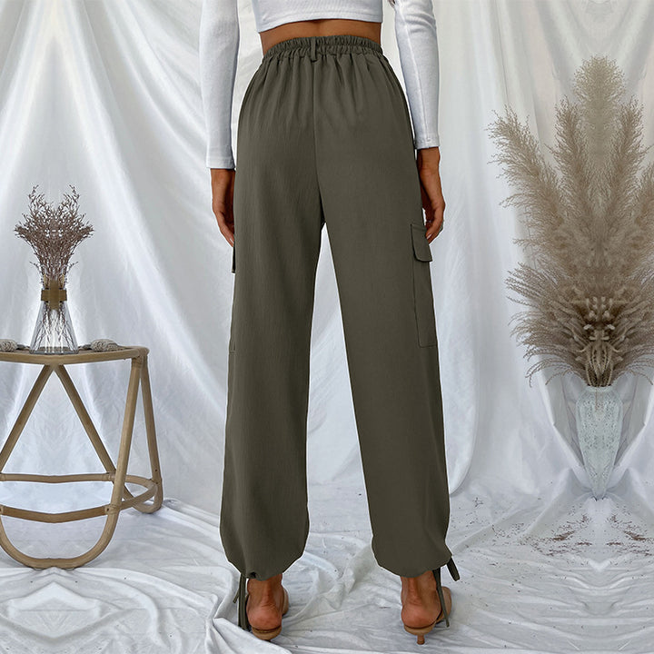 Damen High-Waist Cargo-Joggerhose mit Pattentaschen und Saum-Tunnelzug Drune