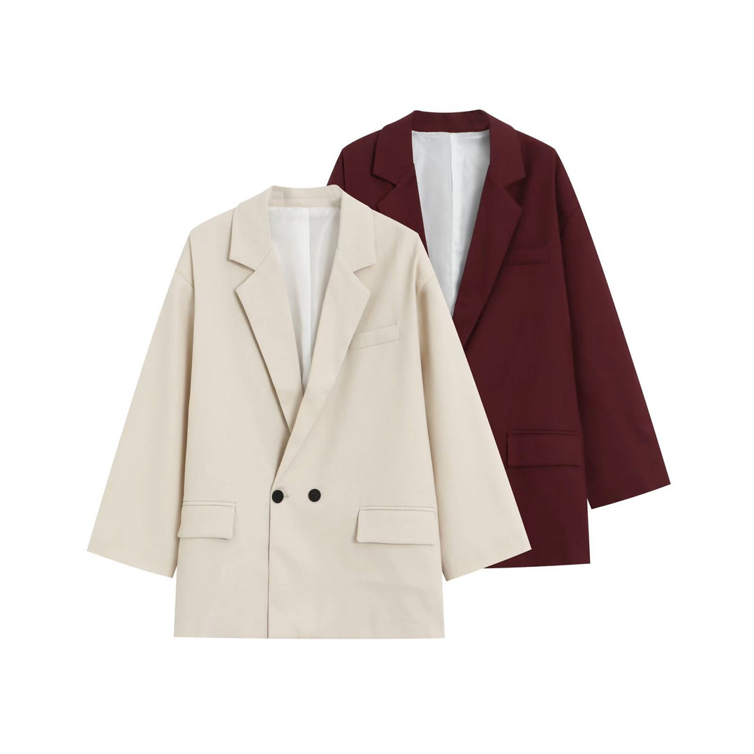 Damen Oversize Doppelreihiger Blazer mit tiefem Revers und Paspeltaschen Drune