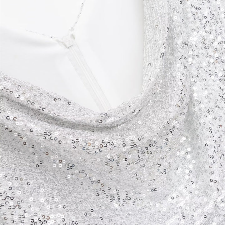 Damen kurzärmeliges Abendkleid mit schimmerndem Paillettenbesatz Drune