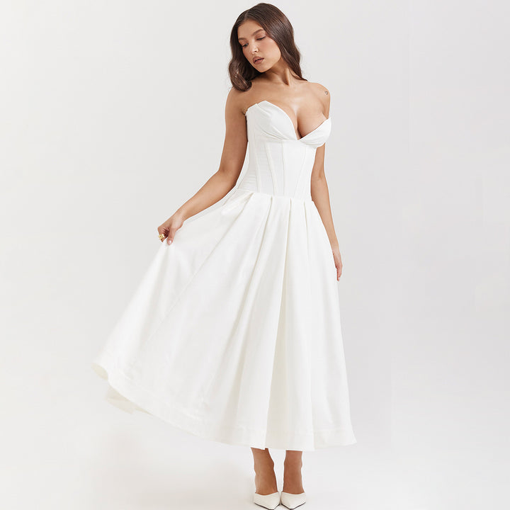 Damen Hochwertiges Abendkleid mit tailliertem Oberteil und voluminösem Rock Drune