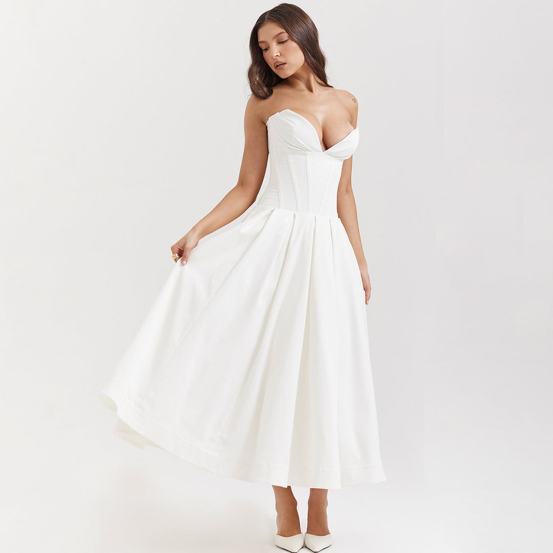 Damen Elegantes und figurbetontes Abendkleid mit tiefem Ausschnitt Drune