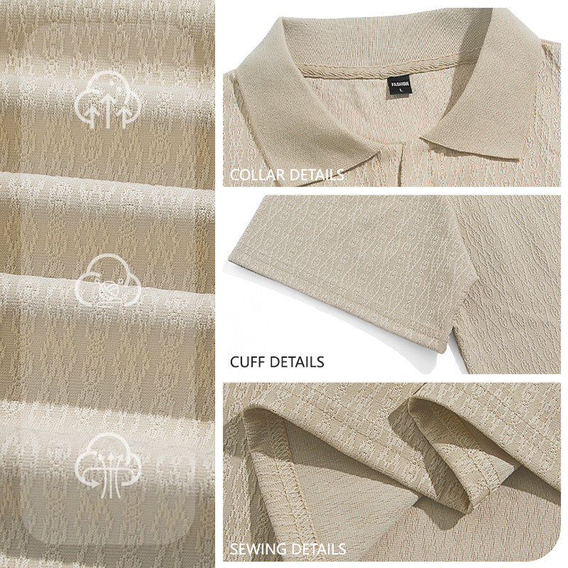 Herren nan elegantes Kurzarm-Polo aus strukturierter Micro-Jacquard-Baumwollmischung mit formstabilem Hemdkragen Drune