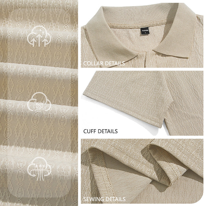 Herren nan elegantes Kurzarm-Polo aus strukturierter Micro-Jacquard-Baumwollmischung mit formstabilem Hemdkragen Drune