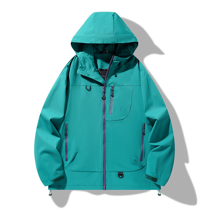 Herren wasserdichte Softshell-Kapuzenjacke mit verschweißten Nähten, verdeckter Brusttasche und verstellbarem Saum Drune