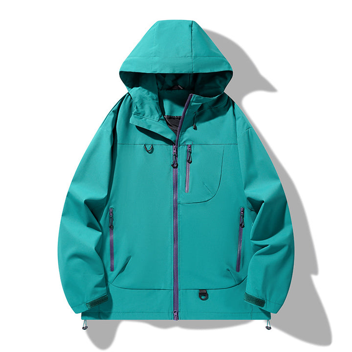 Herren wasserdichte Softshell-Kapuzenjacke mit verschweißten Nähten, verdeckter Brusttasche und verstellbarem Saum Drune