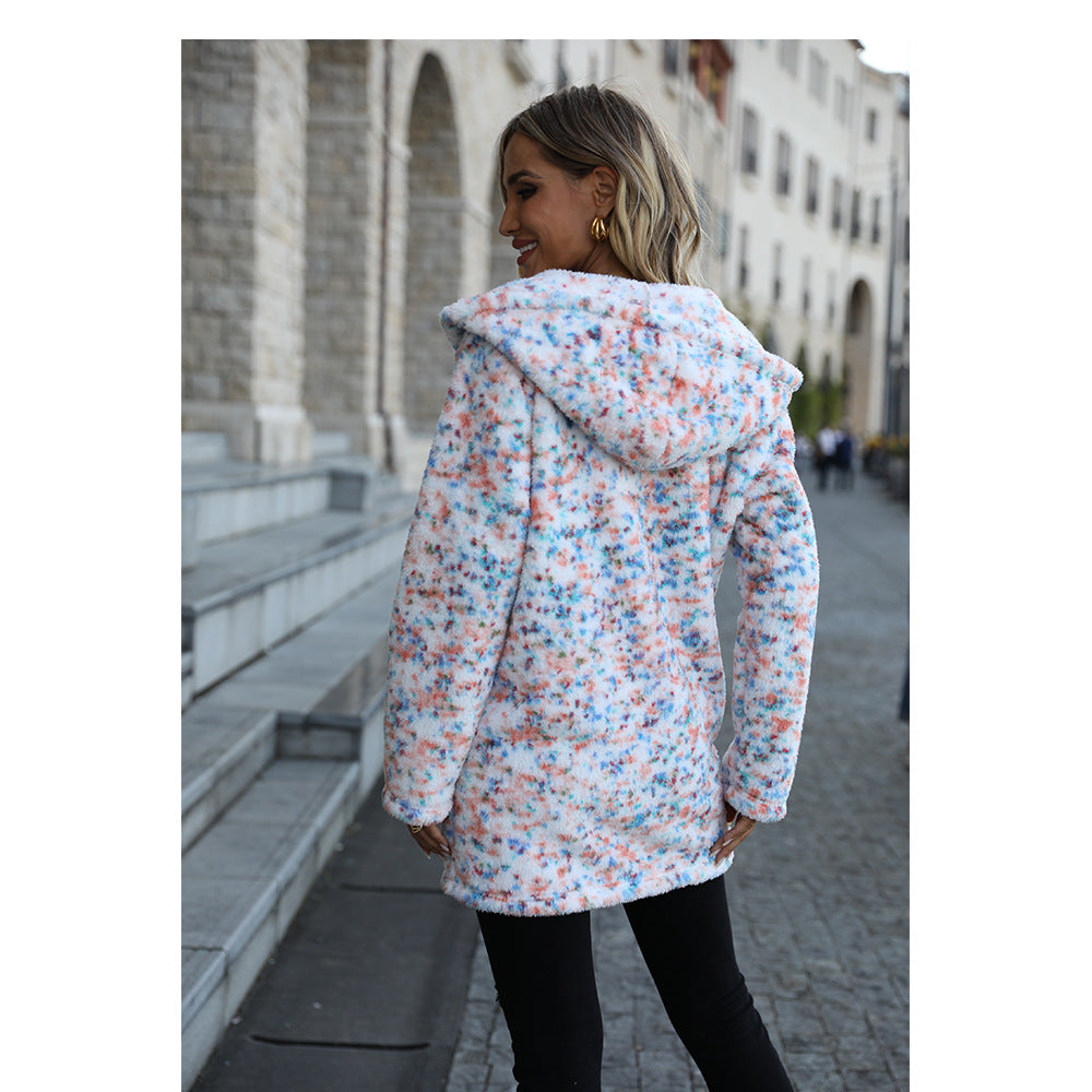 Damen kuschelige Fleecejacke mit Kapuze Drune