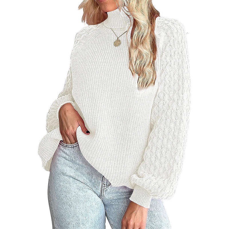 Damen Feinstrickpullover mit Rollkragen und voluminösen Zopfmuster-Ärmeln Drune