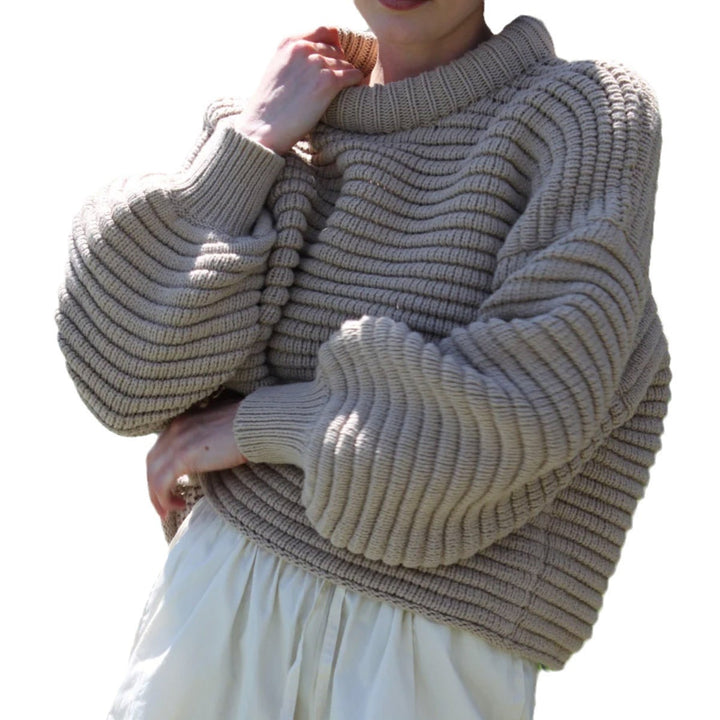 Damen gestrickter Oversized Pullover mit kuscheligem Stehkragen und weitem Schnitt Drune