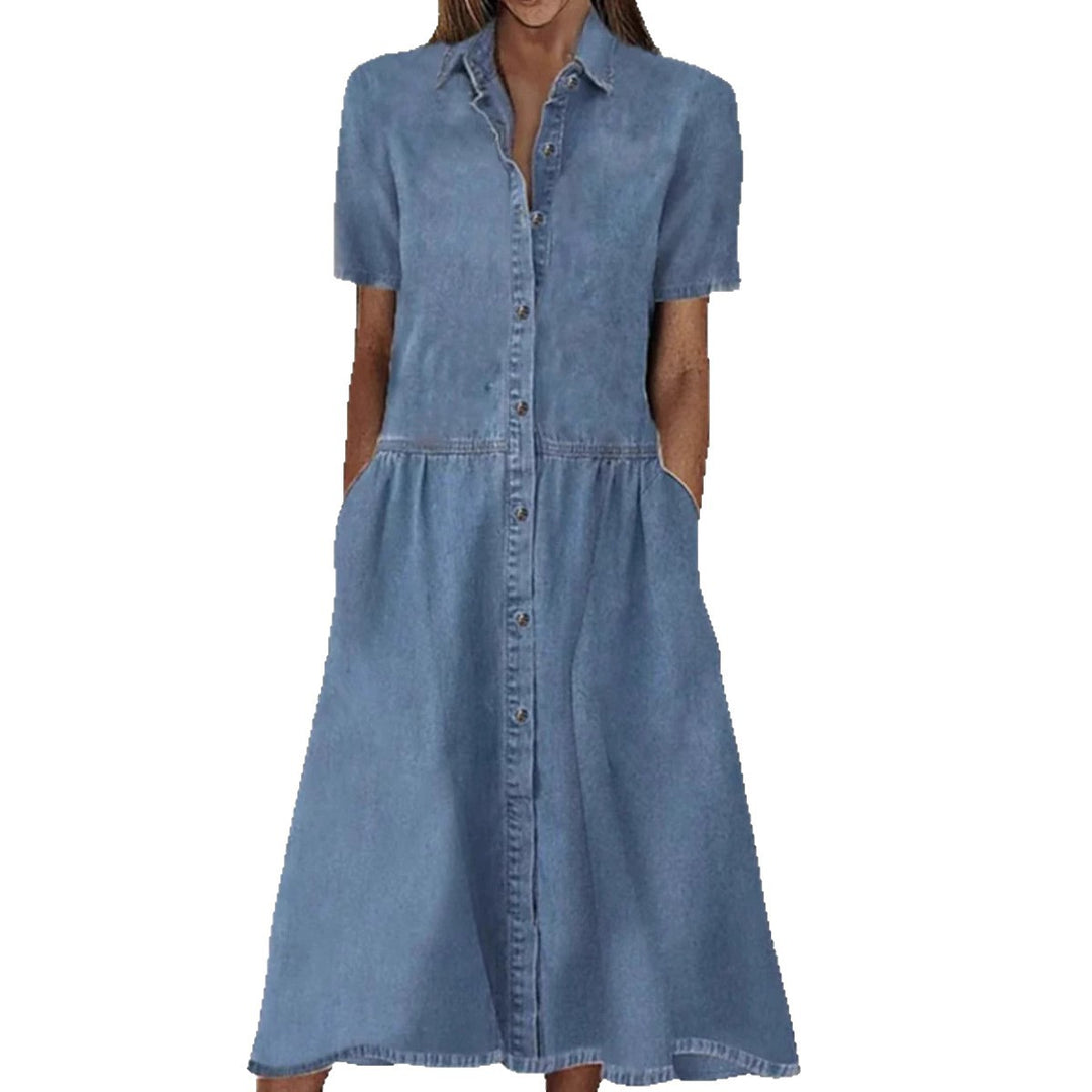 Damen Denim Hemdblusenkleid mit praktischen Taschen und klassischem Schnitt Drune