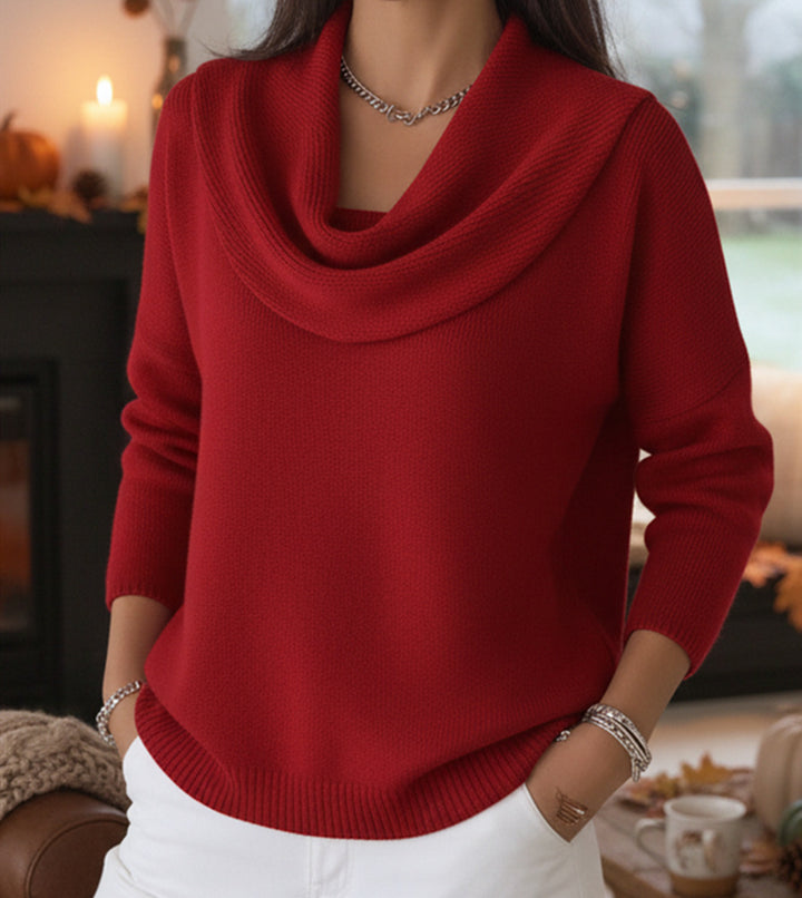 Damen Lässiger Schalkragen-Feinstrickpullover mit überschnittener Schulter und geripptem Saum Drune
