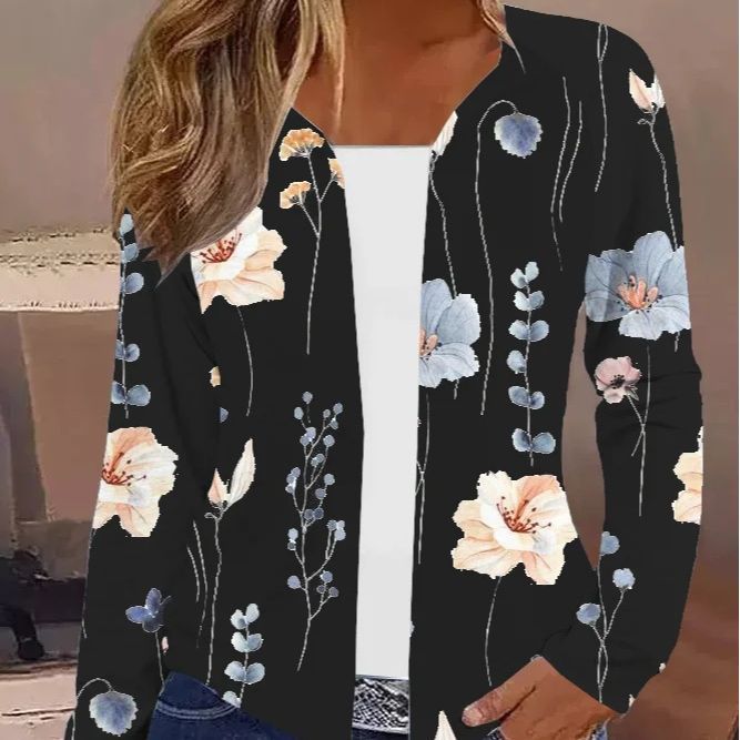 Damen Leichter Offener Strickcardigan mit floralem Aquarellprint und lässigem Fall Drune