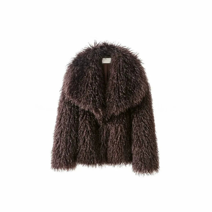 Damen Kurzjacke aus langflorigem Kunstpelz mit extra breitem Schalkragen Drune